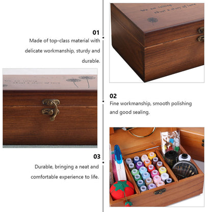 Wooden Sewing Box Organizer with 3 Compartments by HitMyNeed