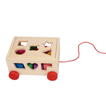 Wooden Shape Sorter Pull-Along Car Toy with Blocks by HitMyNeed