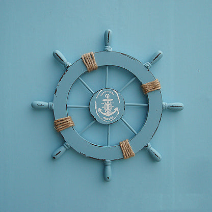 Wooden Ship Wheel Wall Decor, 28cm Nautical Accent sky-blue by HitMyNeed