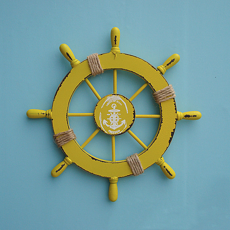 Wooden Ship Wheel Wall Decor, 28cm Nautical Accent yellow by HitMyNeed