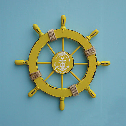 Wooden Ship Wheel Wall Decor, 28cm Nautical Accent yellow by HitMyNeed