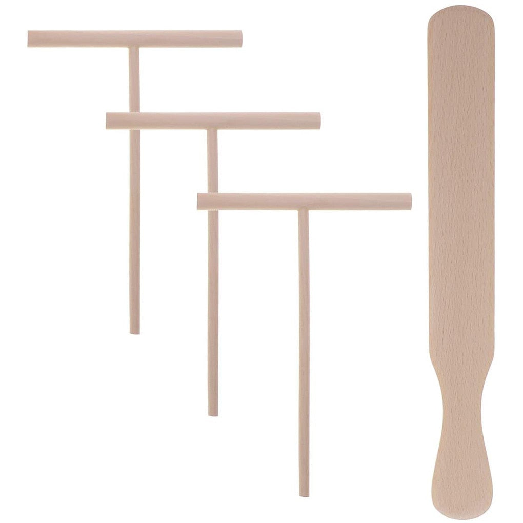 Wooden T-Shaped Crepe Spreaders & Spatula Set (4 pcs) by HitMyNeed