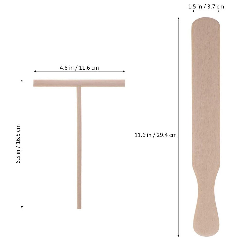 Wooden T-Shaped Crepe Spreaders & Spatula Set (4 pcs) by HitMyNeed