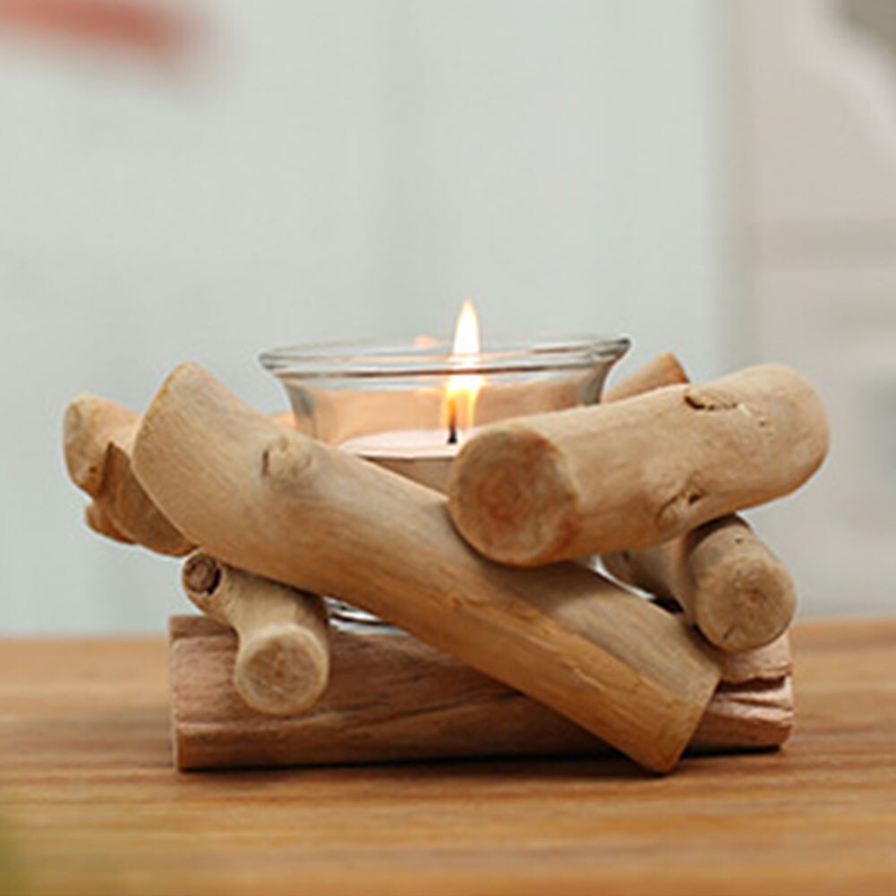 Wooden Tea Light Holder with Glass Cup by HitMyNeed