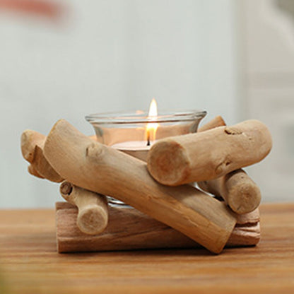 Wooden Tea Light Holder with Glass Cup by HitMyNeed