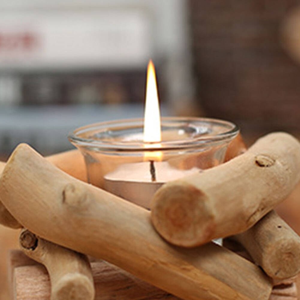 Wooden Tea Light Holder with Glass Cup by HitMyNeed