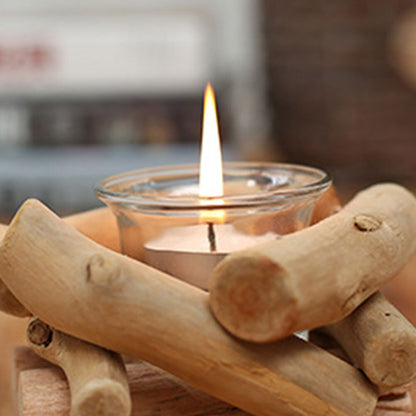 Wooden Tea Light Holder with Glass Cup by HitMyNeed