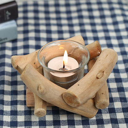 Wooden Tea Light Holder with Glass Cup by HitMyNeed
