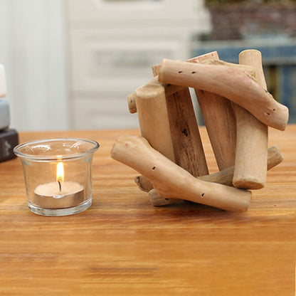 Wooden Tea Light Holder with Glass Cup by HitMyNeed