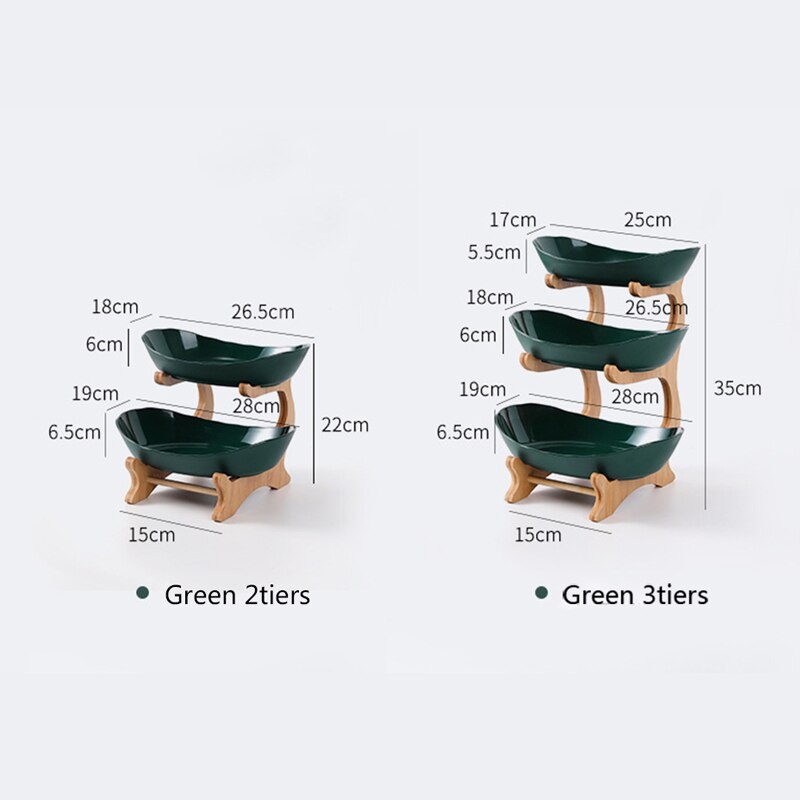 Wooden Tiered Fruit Bowl & Partitioned Snack Tray green-2tiers by HitMyNeed
