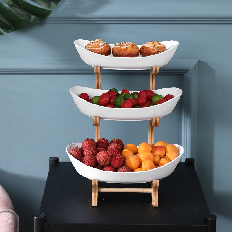 Wooden Tiered Fruit Bowl & Partitioned Snack Tray white-2tiers by HitMyNeed