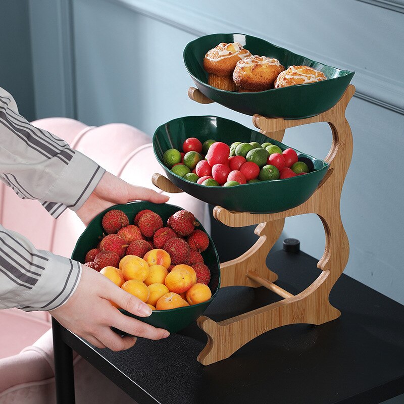 Wooden Tiered Fruit Bowl & Partitioned Snack Tray white-3tiers by HitMyNeed