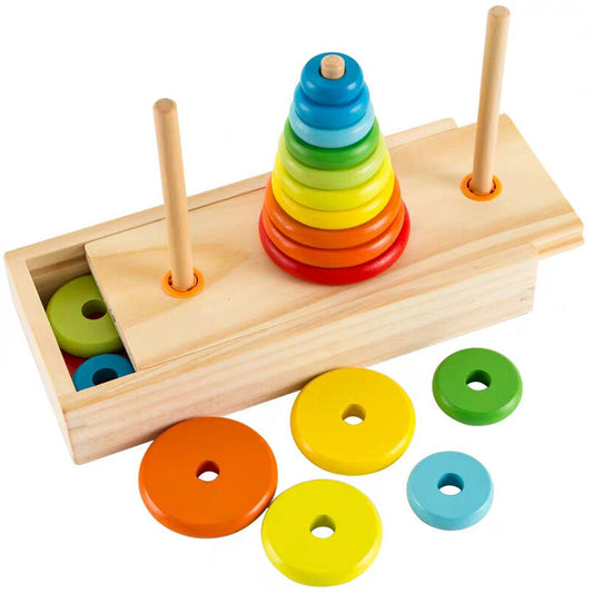 Wooden Tower of Hanoi Logic Puzzle Game by HitMyNeed