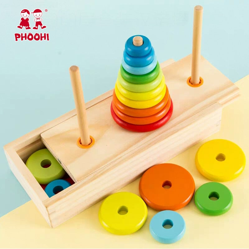 Wooden Tower of Hanoi Logic Puzzle Game by HitMyNeed