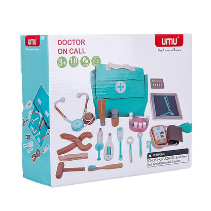 Wooden Toy Doctor Set with Carry Bag for Kids by HitMyNeed