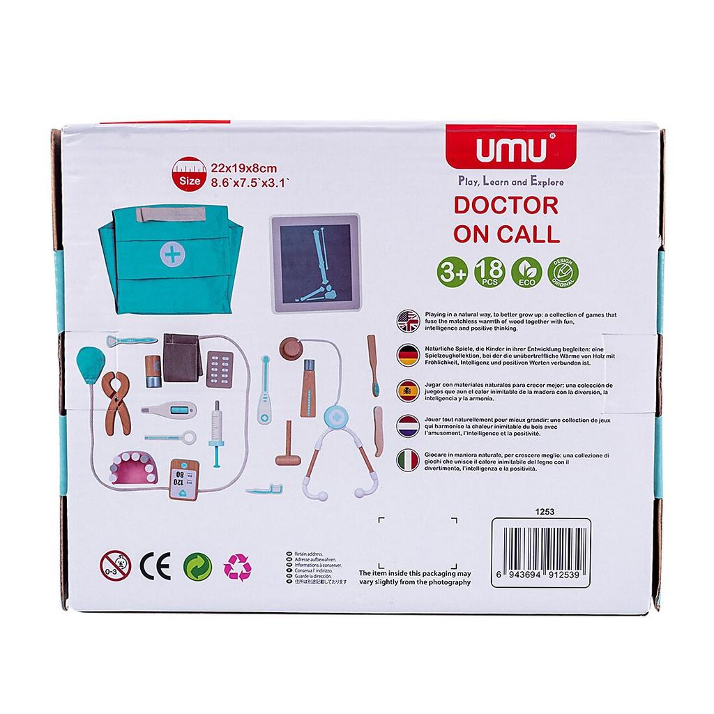 Wooden Toy Doctor Set with Carry Bag for Kids by HitMyNeed