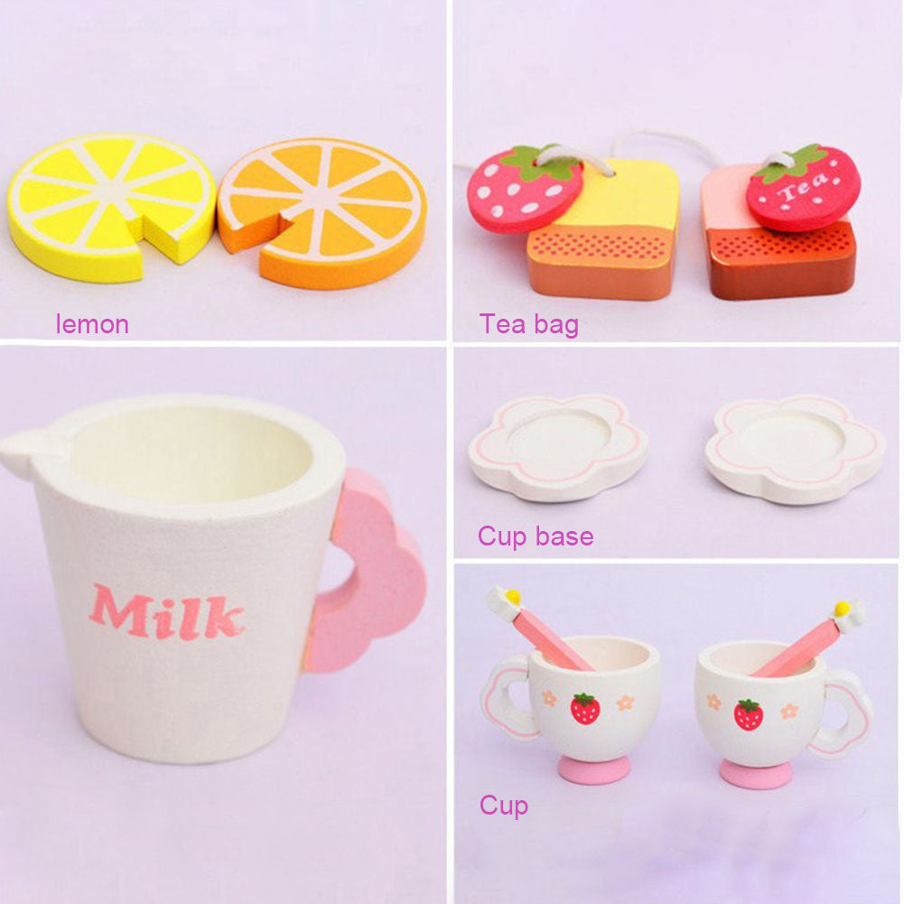 Wooden Toy Tea Set for Kids Pretend Play, 15-Piece Set by HitMyNeed