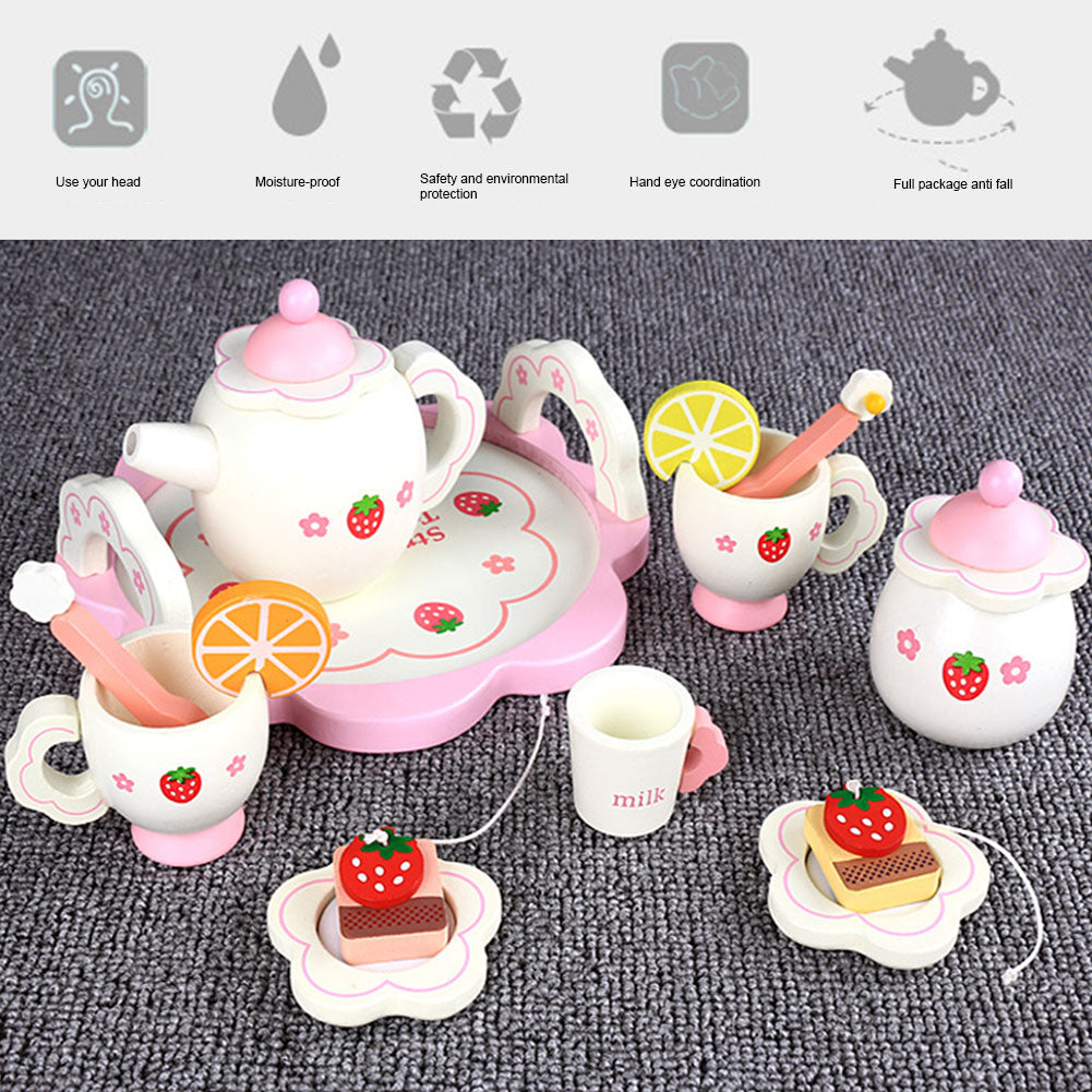 Wooden Toy Tea Set for Kids Pretend Play, 15-Piece Set by HitMyNeed