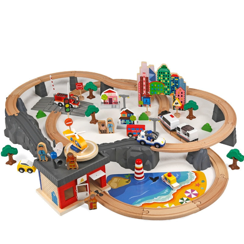 Wooden Train Set 92-Piece City Toy Kit by HitMyNeed
