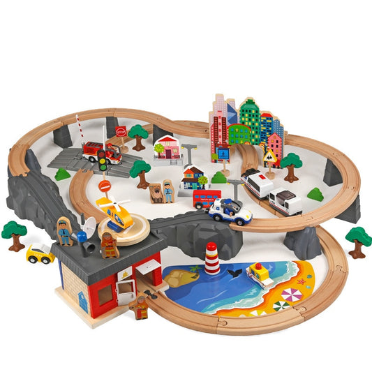 Wooden Train Set 92-Piece City Toy Kit by HitMyNeed