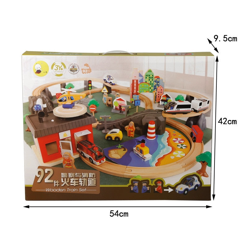 Wooden Train Set 92-Piece City Toy Kit by HitMyNeed