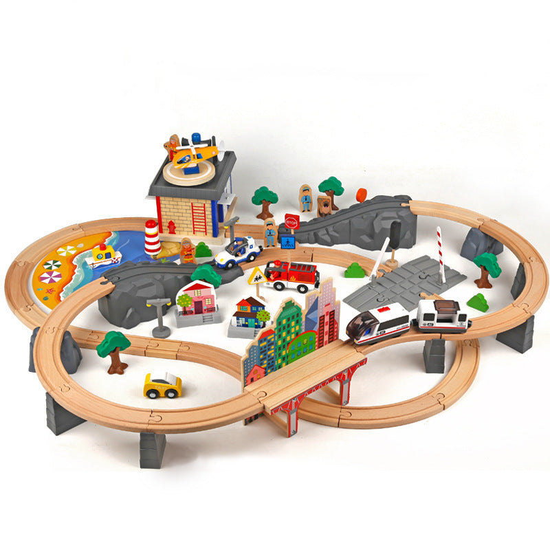 Wooden Train Set 92-Piece City Toy Kit by HitMyNeed