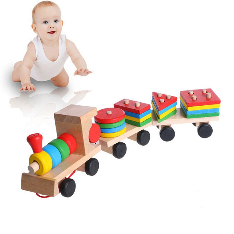 Wooden Train Toy with Colorful Blocks Set by HitMyNeed