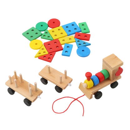 Wooden Train Toy with Colorful Blocks Set by HitMyNeed