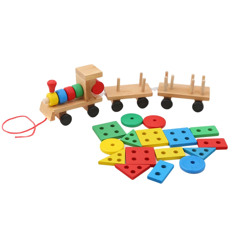 Wooden Train Toy with Colorful Blocks Set by HitMyNeed