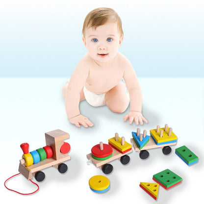 Wooden Train Toy with Colorful Blocks Set by HitMyNeed
