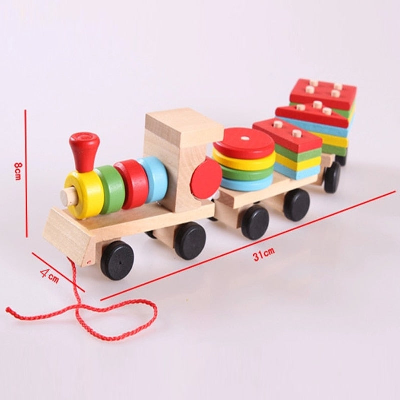 Wooden Train Toy with Colorful Blocks Set by HitMyNeed
