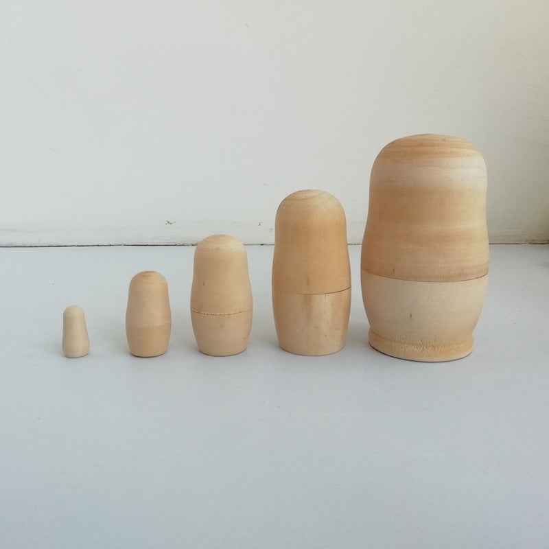 Wooden Unpainted Nesting Dolls Set (5 Pieces) by HitMyNeed