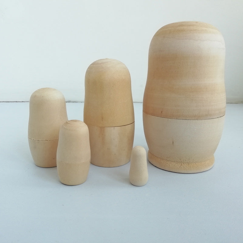 Wooden Unpainted Nesting Dolls Set (5 Pieces) by HitMyNeed