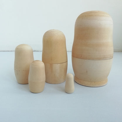 Wooden Unpainted Nesting Dolls Set (5 Pieces) by HitMyNeed