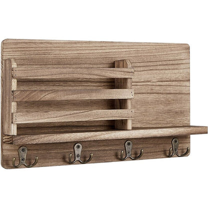 Wooden Wall Key and Mail Holder with 4 Hooks by HitMyNeed