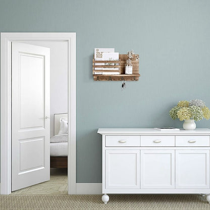 Wooden Wall Key and Mail Holder with 4 Hooks by HitMyNeed