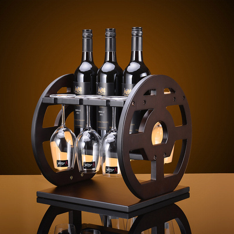 Wooden Wine Rack with Glass Holder, 3-Bottle Capacity by HitMyNeed