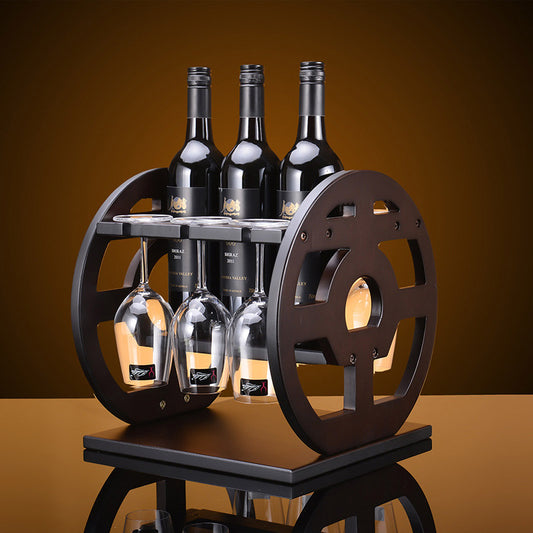 Wooden Wine Rack with Glass Holder, 3-Bottle Capacity by HitMyNeed