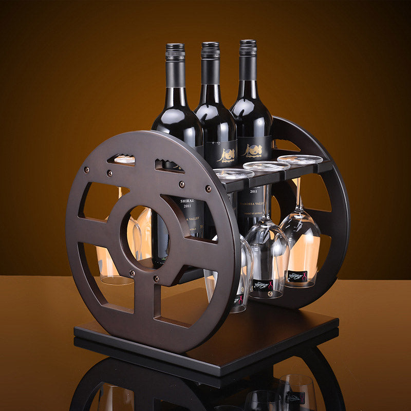 Wooden Wine Rack with Glass Holder, 3-Bottle Capacity by HitMyNeed