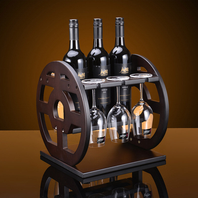 Wooden Wine Rack with Glass Holder, 3-Bottle Capacity by HitMyNeed
