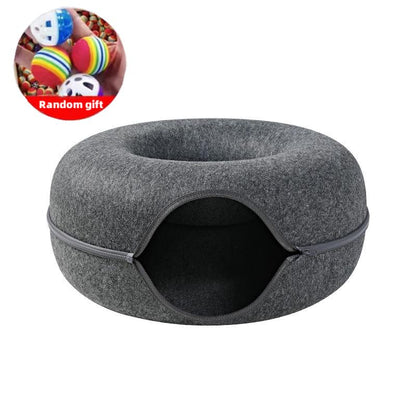Wool Felt Donut Cat Bed with Tunnel Design dark-gray 50x20cm by HitMyNeed