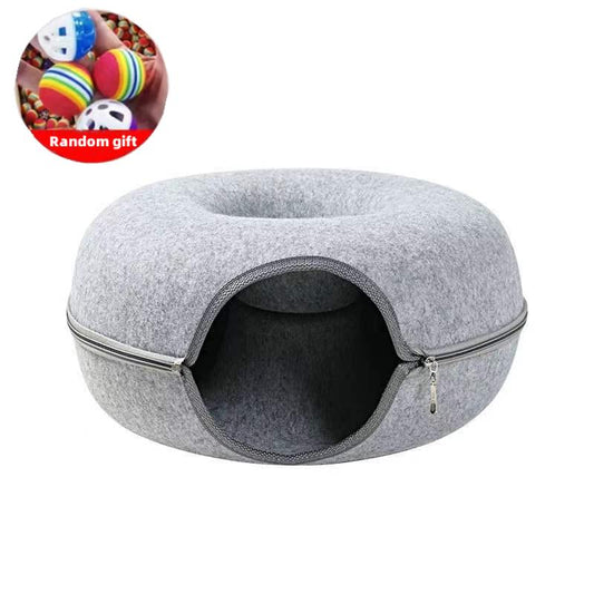 Wool Felt Donut Cat Bed with Tunnel Design gray 50x20cm by HitMyNeed