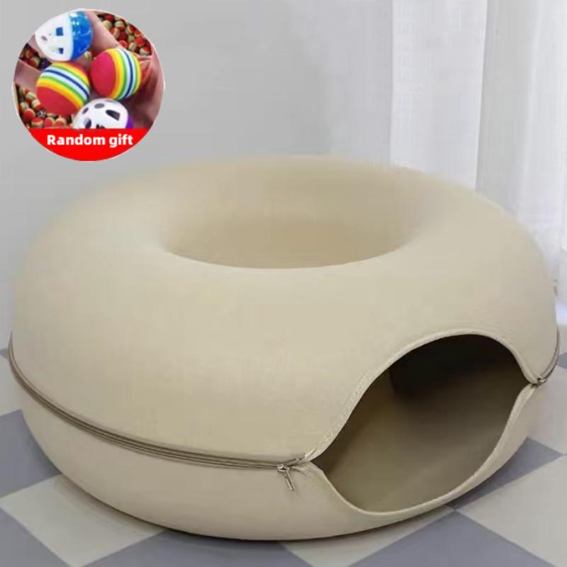 Wool Felt Donut Cat Bed with Tunnel Design khaki 50x20cm by HitMyNeed