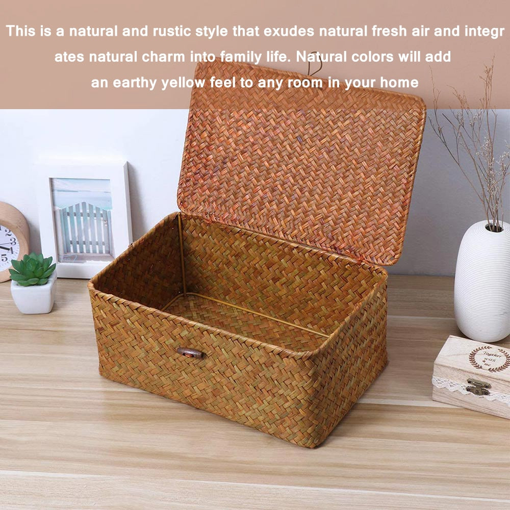 Woven Seaweed Storage Basket with Lid by HitMyNeed
