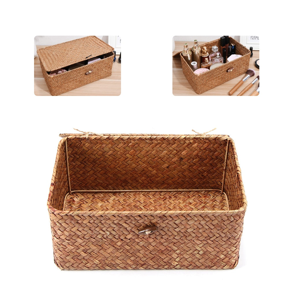 Woven Seaweed Storage Basket with Lid by HitMyNeed