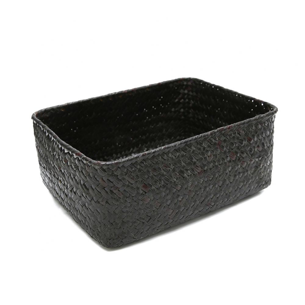 Woven Straw Desk Organizer Basket black big by HitMyNeed