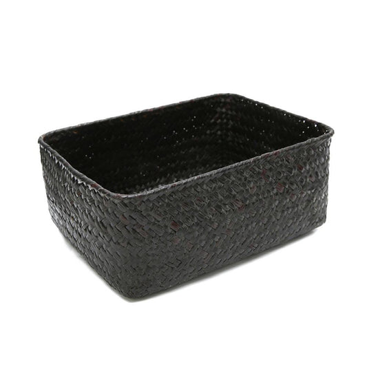 Woven Straw Desk Organizer Basket black big by HitMyNeed