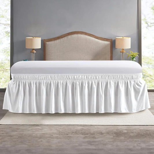 Wrap-Around Elastic Ruffle Bed Skirt white king-198x203cmx38cm by HitMyNeed