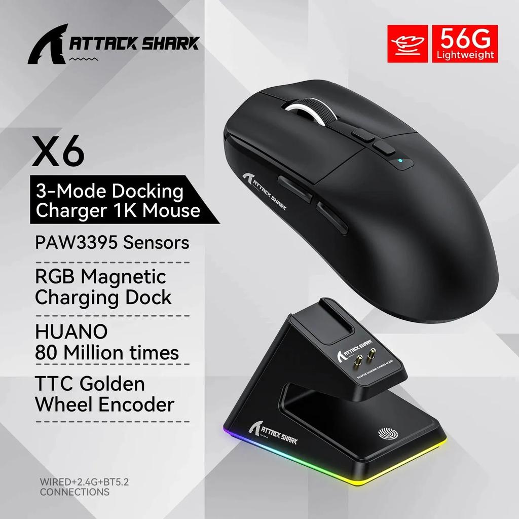 X6 Lightweight Wireless Gaming Mouse 26K DPI RGB black by HitMyNeed
