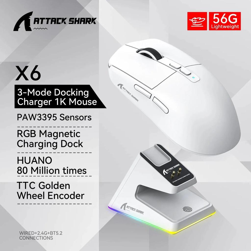 X6 Lightweight Wireless Gaming Mouse 26K DPI RGB white by HitMyNeed